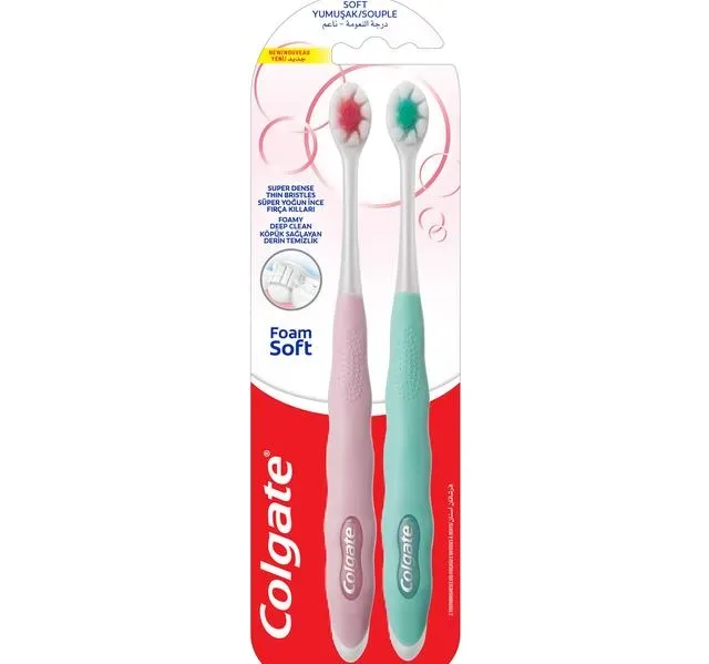 Colgate Foam Soft Super Dense Thin Soft Bristle Toothbrush Assorted Colour 2 pcs