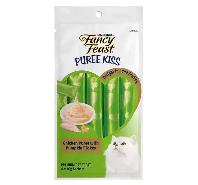 Purina Fancy Feast Pure Kiss Chicken Puree with Pumpkin Flakes Cat Treat 4 x 10 g